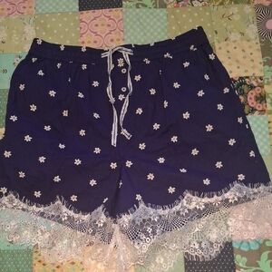 Anthropologie Navy Floral Lace Trim High Waist Shorts